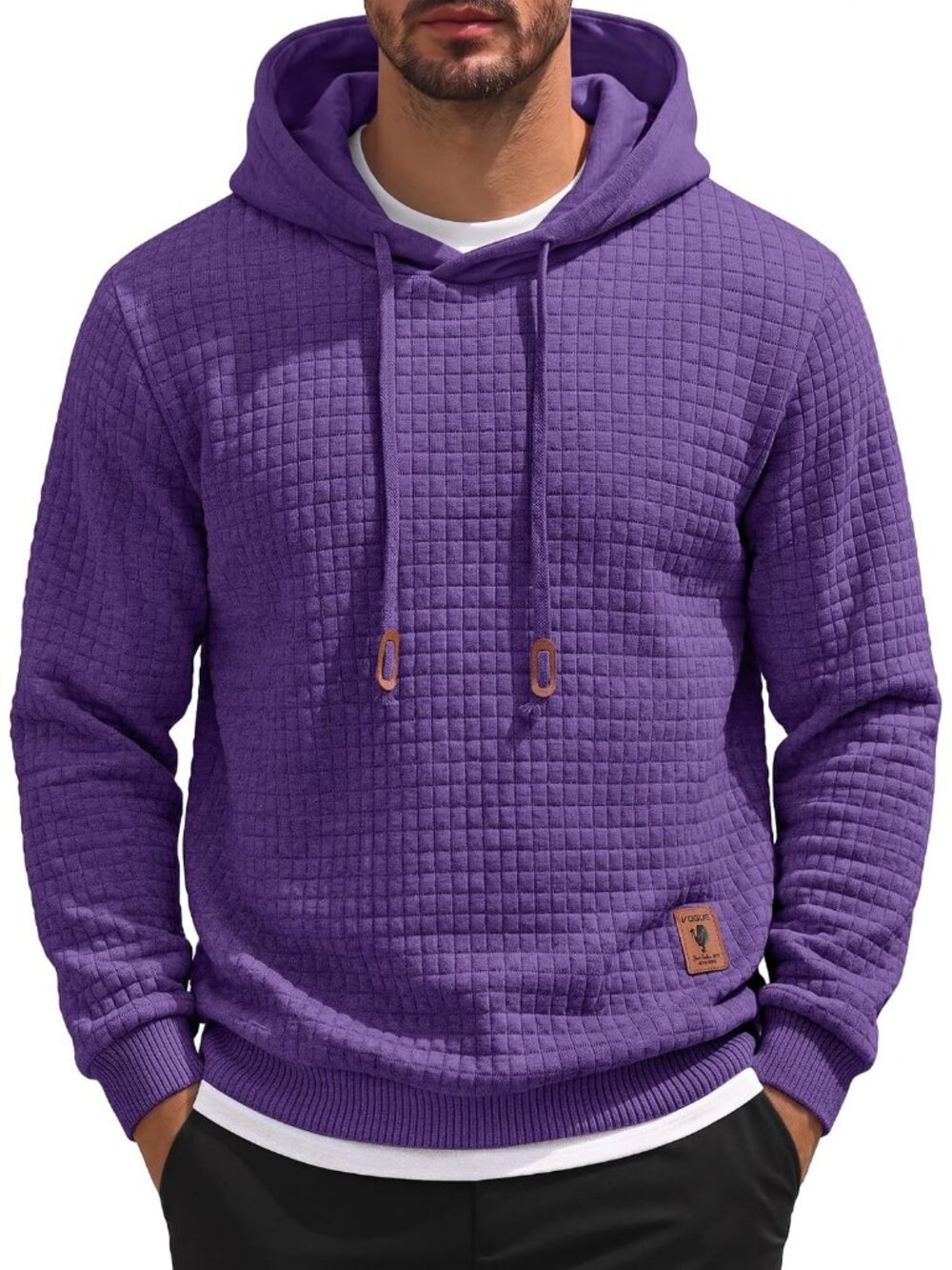 Coofandy Men's Violet Long Sleeve Drawstring Waffle Knit Pullover Hoodies